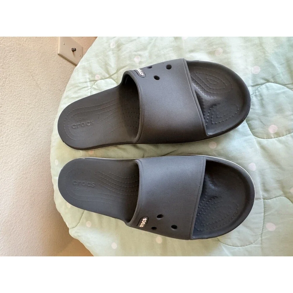 Crocs Gray Slide Slip-On Sandals Logo Synthetic Upper Men’s US Size 8